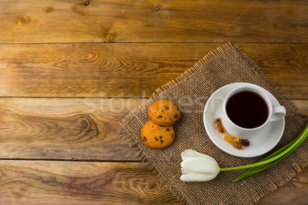 Stock foto: Teetasse · weiß · Tulpe · top · Ansicht · Kopie · Raum