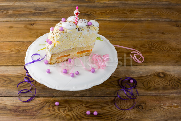 Meringue birthday cake on cake stand Stock photo © TasiPas