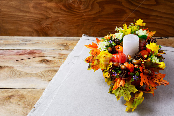 サンクスギビングデー キャンドル 人工的な 秋 葉 装飾 ストックフォト © TasiPas