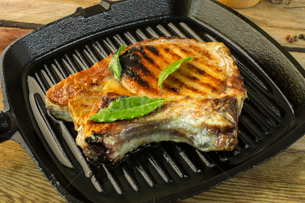 Sült hús serpenyő grillezett hús grill serpenyő Stock fotó © TasiPas