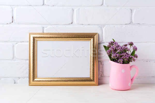 Download Golden Landscape Frame Mockup With Purple Flowers In Pink Rusti Stock Photo C Tasipas 8347163 Stockfresh PSD Mockup Templates