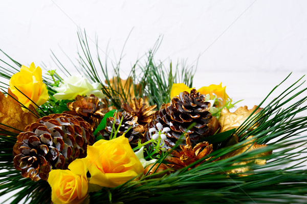 Weihnachten Dekoration golden Tanne weiß Gruß Stock foto © TasiPas