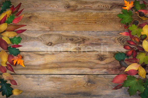 благодарение листьев старые деревянный стол счастливым карт Сток-фото © TasiPas