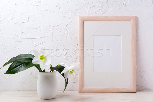 Download Wooden Frame Mockup With White Lily In Flower Pot Stock Photo C Tasipas 7934300 Stockfresh PSD Mockup Templates