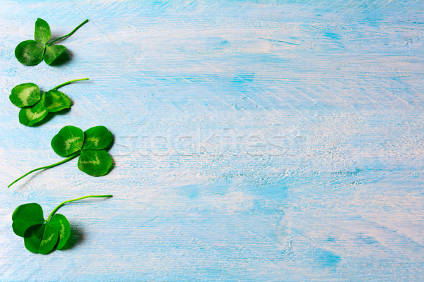 St Patricks Day Grußkarte shamrock Grenze Blätter blau Stock foto © TasiPas