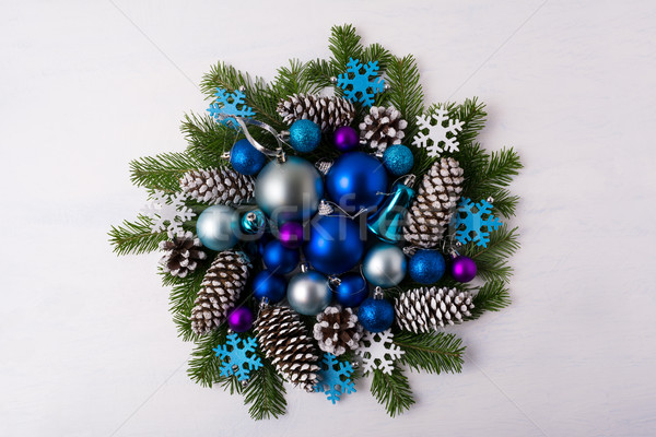 Christmas wreath with blue color shades ornaments Stock photo © TasiPas
