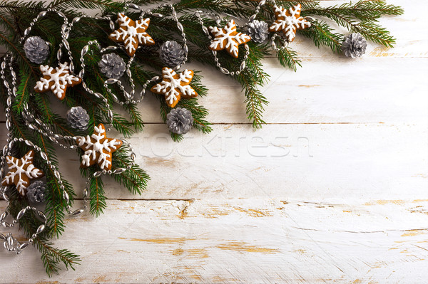 Stock photo: Christmas background with homemade icing gingerbread cookies