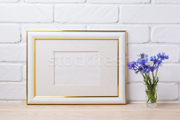Stock fotó: Arany · díszített · keret · vázlat · búzavirág · kék