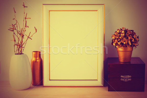 Frame mockup with wooden box vintage styled Stock photo © TasiPas