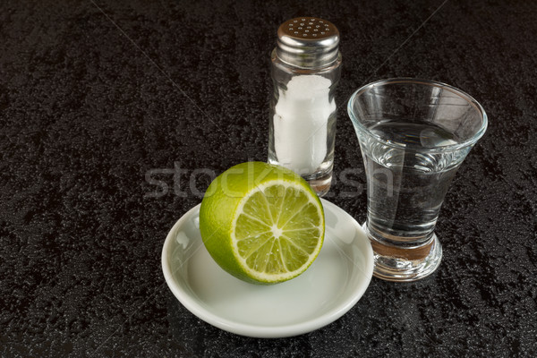Stockfoto: Zilver · Mexicaanse · tequila · kalk · zwarte · shot
