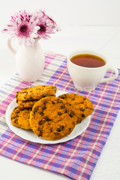 Breakfast tea served on checkered napkin Stock photo © TasiPas