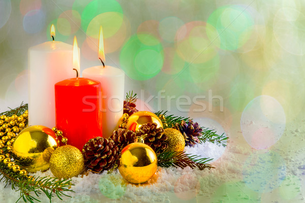 Stockfoto: Christmas · decoratie · brandend · kaarsen · bokeh · groet