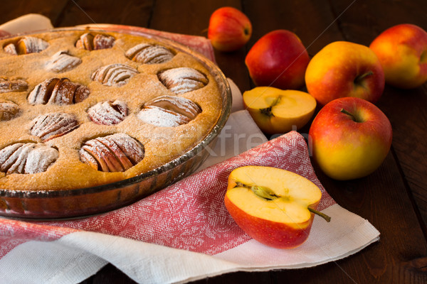 Apple pie in baking dish Stock photo © TasiPas