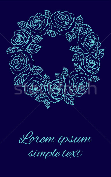 Blue roses wedding invitations  wreath on  navy blue Stock photo © TasiPas