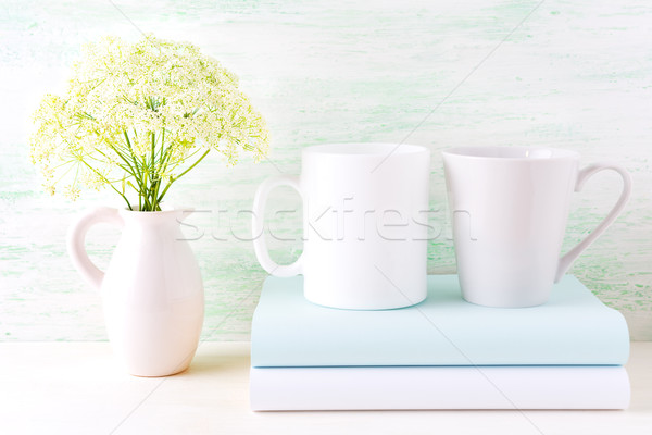 Stock foto: Weiß · Kaffee · Wildblumen · leer · mug