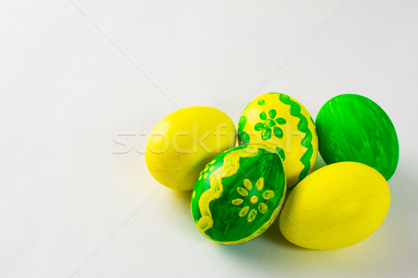 żółty zielone Easter Eggs kwiatowy projektu biały Zdjęcia stock © TasiPas