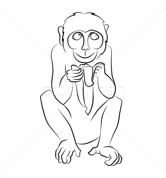 Macaco Clipart Preto E Branco Cartão De Coloração Desenho Lineart Preto E  Branco Bonito Do Macaco