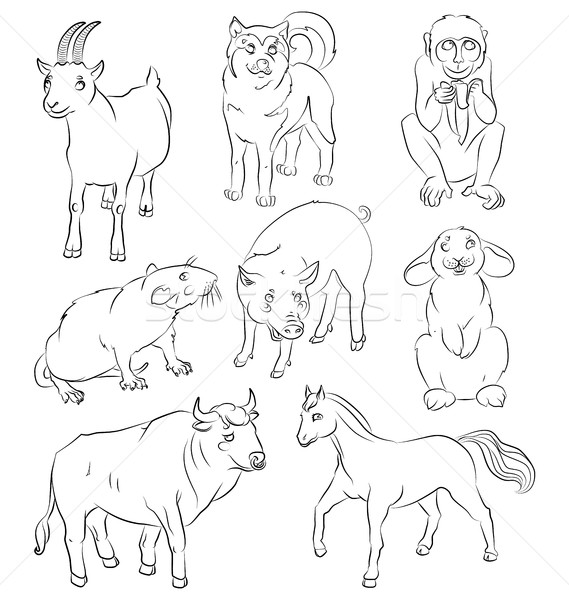 Bull-dog-goat-horse-monkey-pig-rabbit-rat Stock photo © tatiana3337
