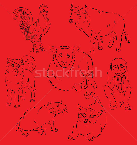 rooster, dog, pig, rat, monkey, tiger and ox Stock photo © tatiana3337