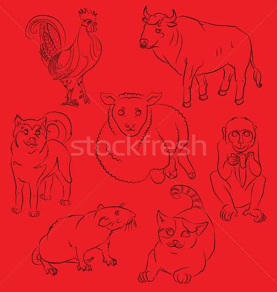 Foto stock: Gallo · perro · cerdo · rata · mono · tigre