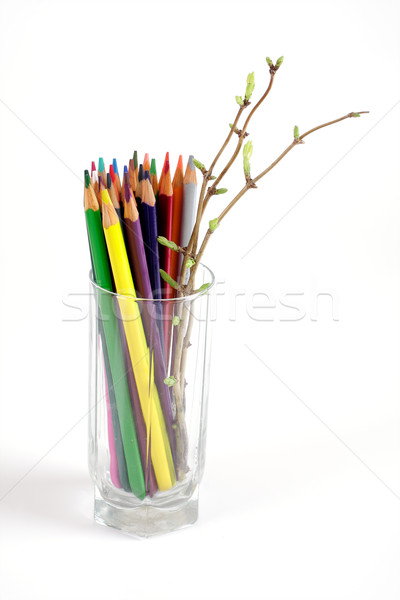 Couleur crayons branche laisse verre bois [[stock_photo]] © Tatik22