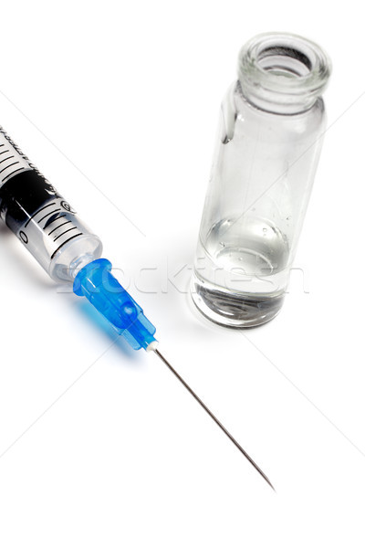 syringe and a transparent bubble bottle of medicine on a white b Stock photo © Tatik22