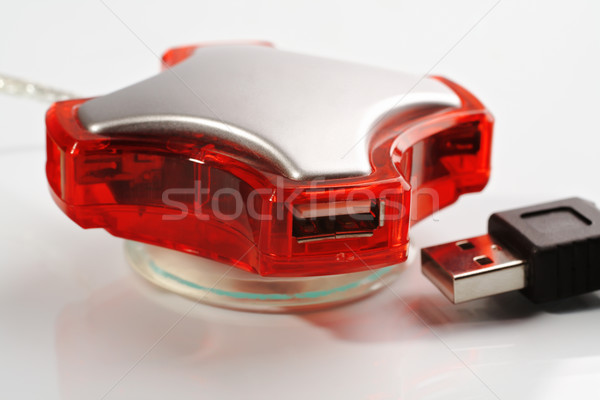 Four port red USB hub Stock photo © Tatik22