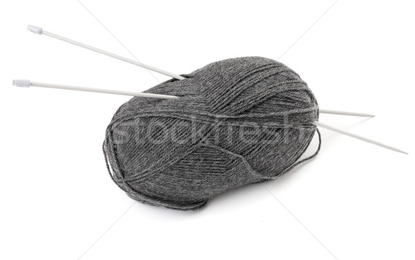 Stock foto: Ball · Wolle · Stricken · Nadeln · weiß · Muster