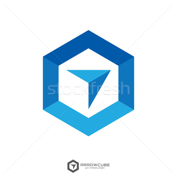 hexagon forward box arrow, abstract polygon logo template. logistic delivery courier transport servi Stock photo © taufik_al_amin