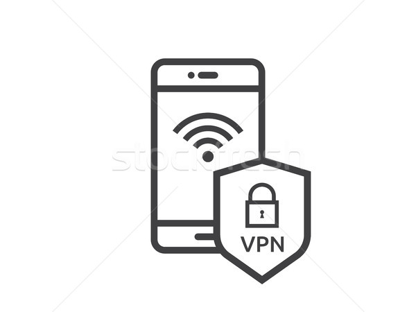 mobile phone shield line icon, Privacy Data protection and Inter Stock photo © taufik_al_amin