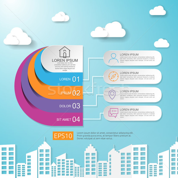 abstract half circle for business concept infographic with cloud and building background. Template f Stock photo © taufik_al_amin