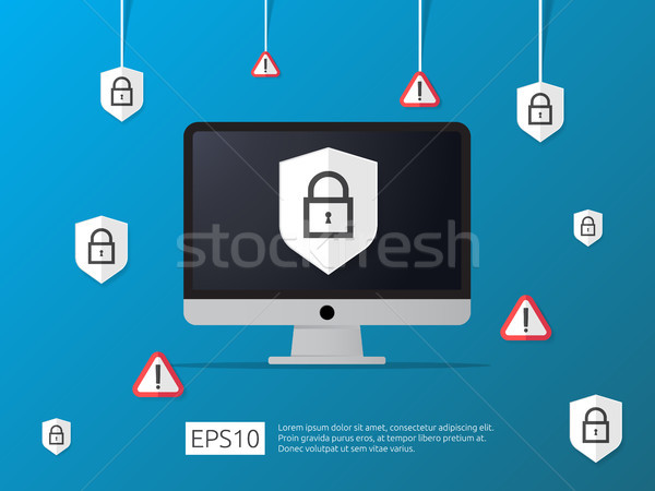 computer shield and alert line icon, Internet VPN Security banne Stock photo © taufik_al_amin