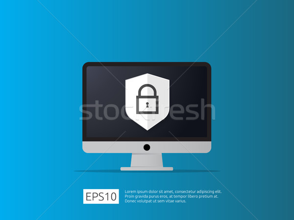 Ordenador escudo línea icono Internet seguridad Foto stock © taufik_al_amin