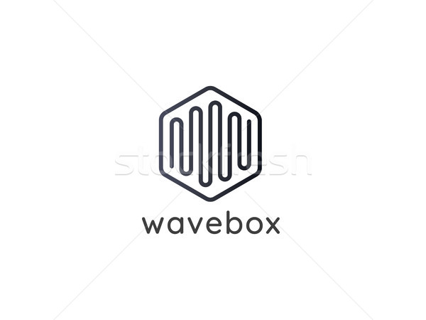 abstract hexagonal box cube with audio wave for business, apps, technology, or data logo icon. symbo Stock photo © taufik_al_amin
