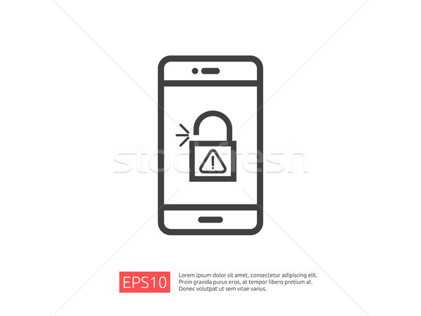 mobile phone with open padlock attention icon exclamation mark warning alert sign. account access se Stock photo © taufik_al_amin