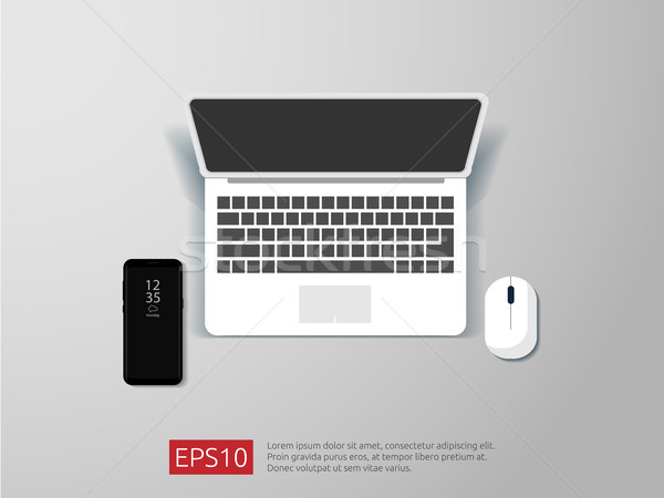 Górę widoku ekranu laptop myszą telefonu Zdjęcia stock © taufik_al_amin