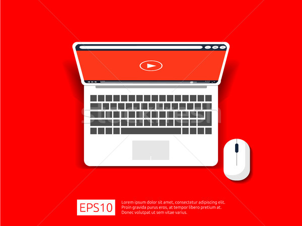 Stock photo: Video player on top view of laptop screen template. flat style vector illustration