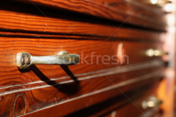 Fiókok antik bútor részlet piros fenyőfa Stock fotó © taviphoto