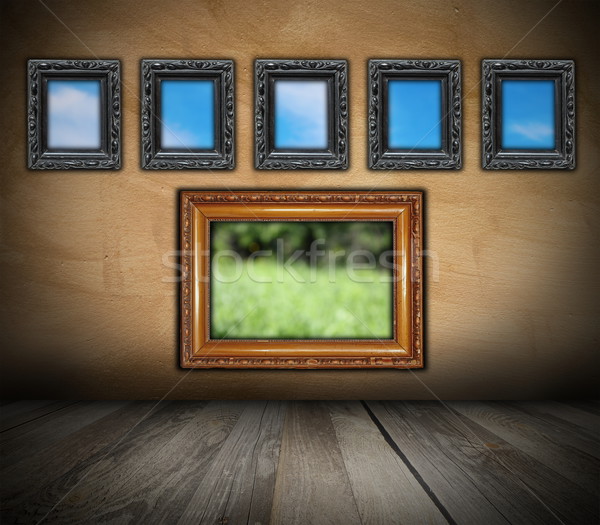 Oude houten frames grunge muur vintage Stockfoto © taviphoto