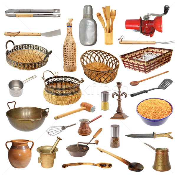 Gyűjtemény különböző konyha kellékek tárgyak izolált Stock fotó © taviphoto