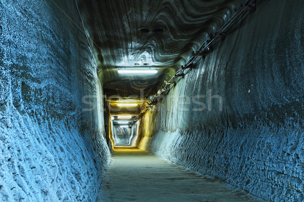 Foto stock: Iluminado · túnel · mina · sal · azul · luz