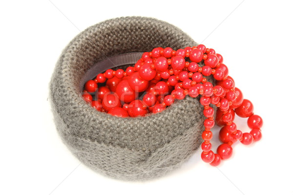 Hecho a mano pulsera rojo cuentas blanco sombra Foto stock © taviphoto