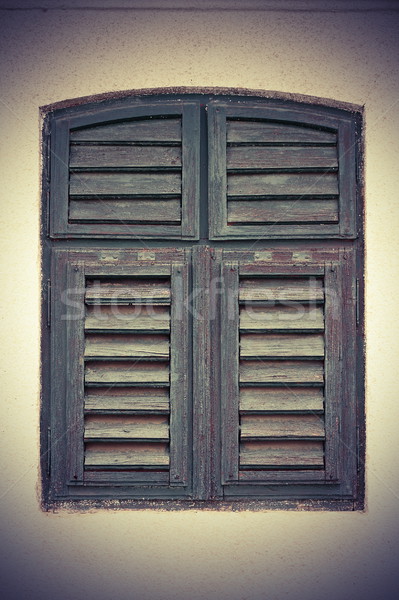 Stock photo: green painted blinds on window