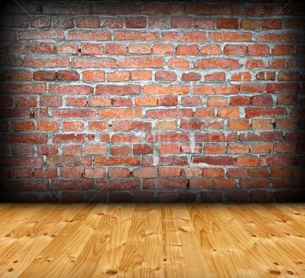 Arhitectural fundal podea din lemn roşu zid de cărămidă Imagine de stoc © taviphoto