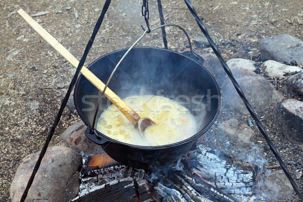 Siyah pot kamp yangın pişirme büyük Stok fotoğraf © taviphoto