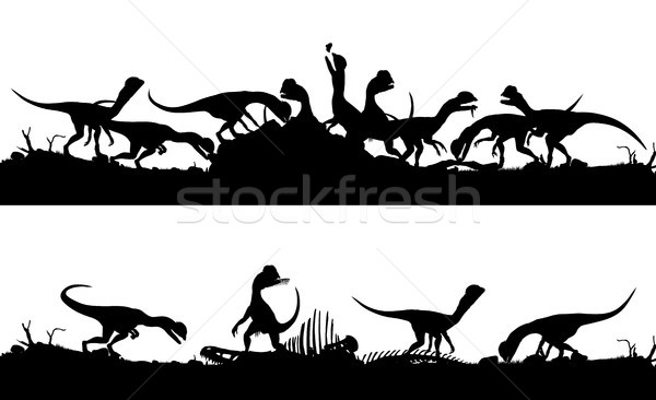 Ernährung zwei editierbar Vektor Silhouetten Dinosaurier Stock foto © Tawng