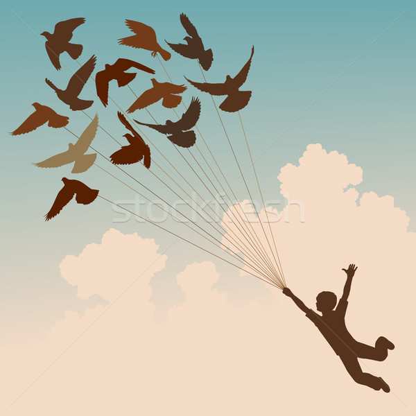 голубь мальчика вектора силуэта Flying Сток-фото © Tawng