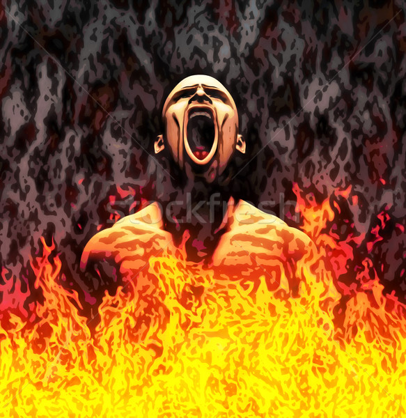 Geschilderd hel illustratie schreeuwen man vlammen Stockfoto © Tawng