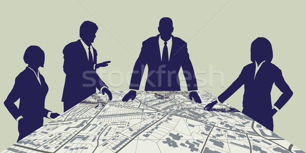 [[stock_photo]]: Ville · vecteur · carte · personnes · réunion