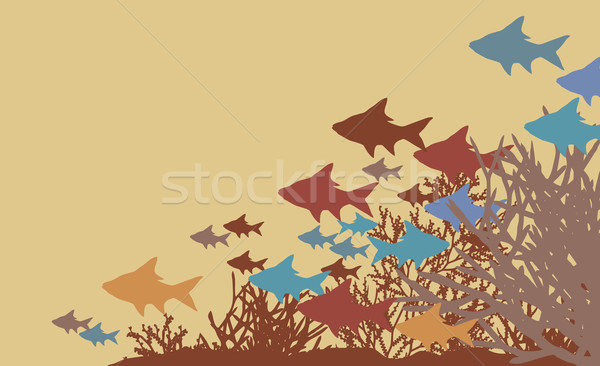 Corail poissons silhouettes nature mer fond [[stock_photo]] © Tawng